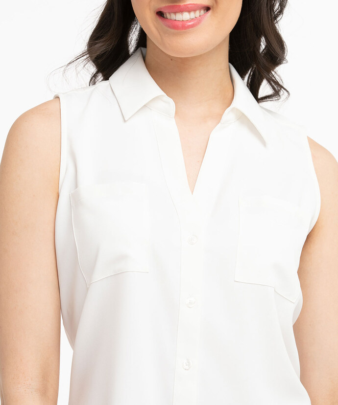 Sleeveless Button Front Collared Shirt Image 4