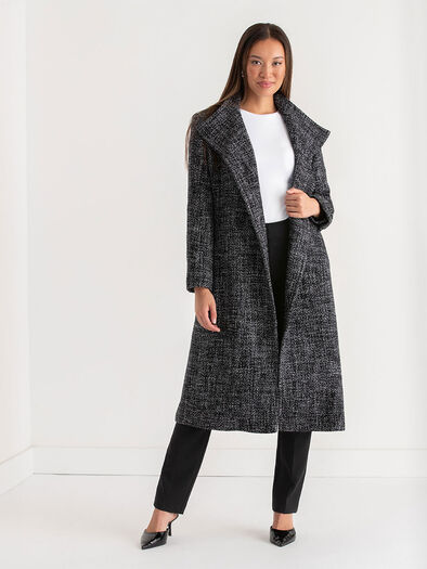 Wool Wrap Coat, Black/White Pattern Wool Wrap Coat, Black/White Pattern