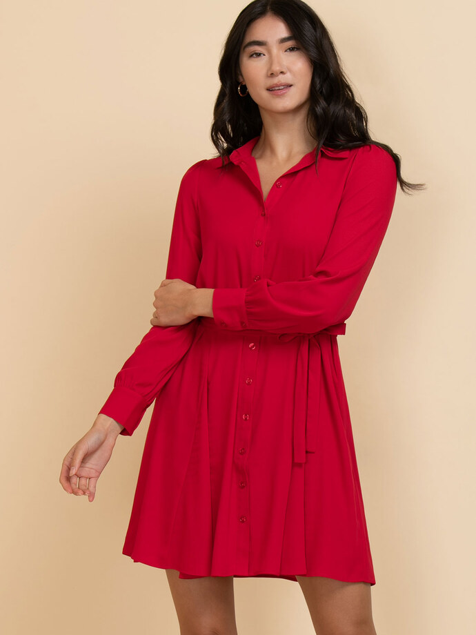 Collared Button-Front Dress with Tie Waist Image 3