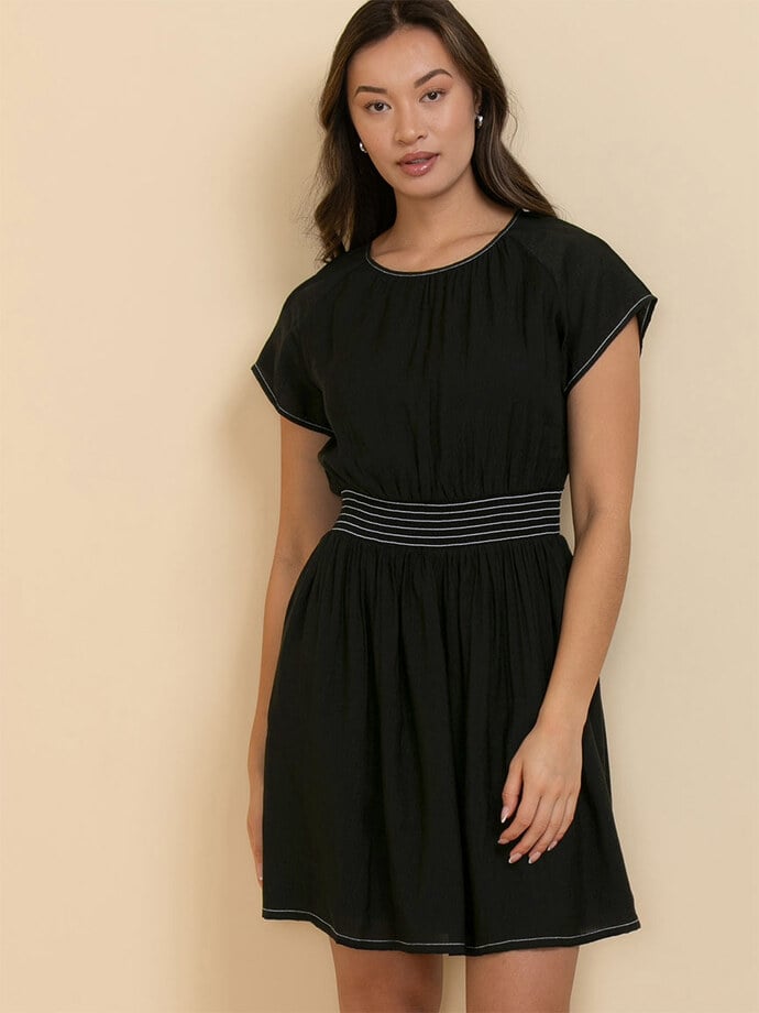 Smocked Waist Dress with Flutter Sleeves Image 3