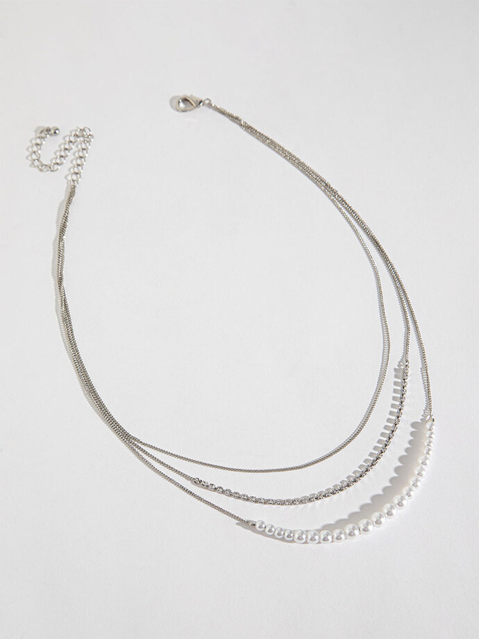 Tiny Crystal and Pearl Layered Necklace Image 1