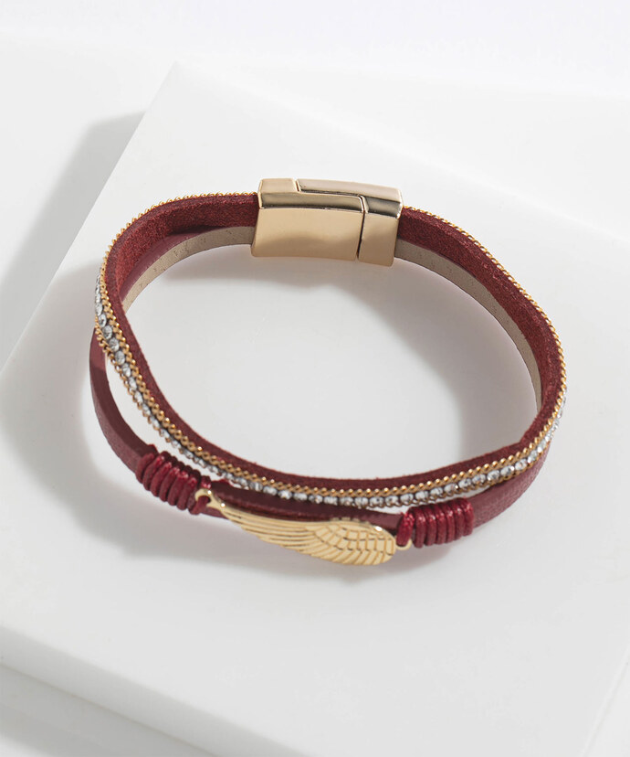 Glittering Red Snap Bracelet with Wing Detail Image 2