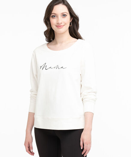 Cotton Blend French Terry Pullover, White/Mama