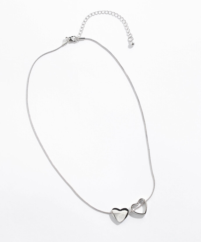 Short Snake Chain Necklace With 2 Hearts Image 1