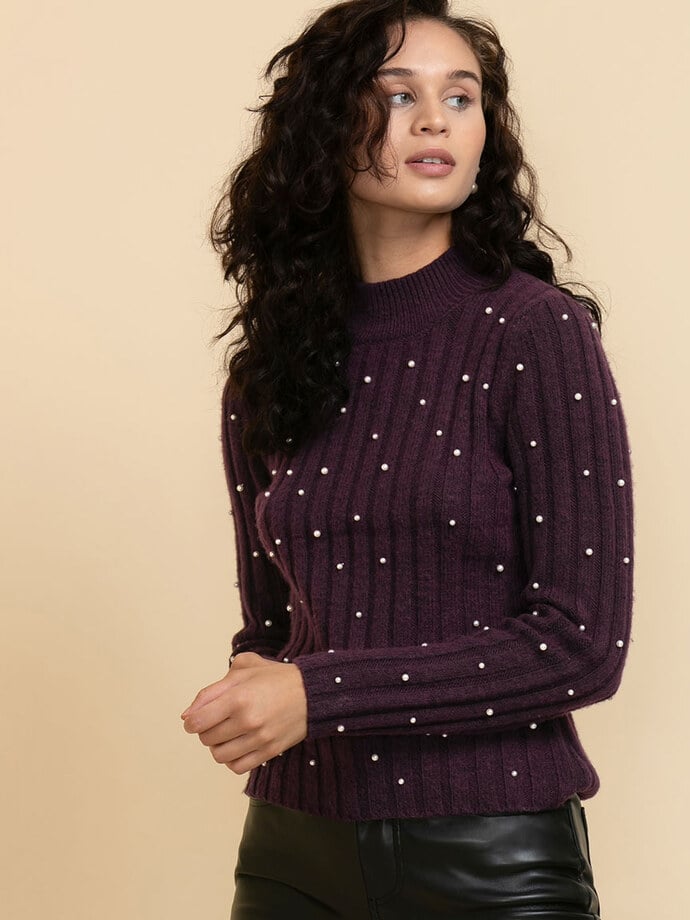 Wool-Blend Mock Neck Pearl Sweater Image 5