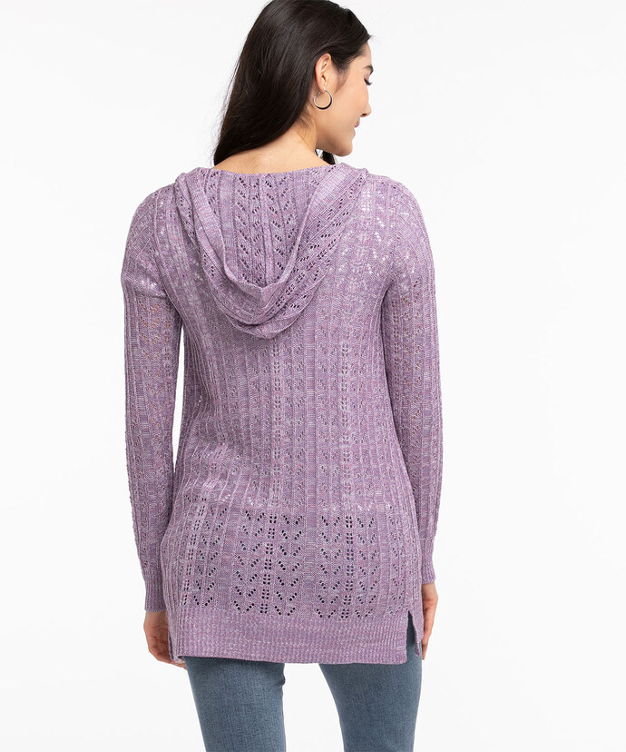 Hooded Pointelle Knit Cardigan Image 3