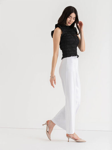 Weslee Wide Leg Pant in Ponte Twill, White Weslee Wide Leg Pant in Ponte Twill, White