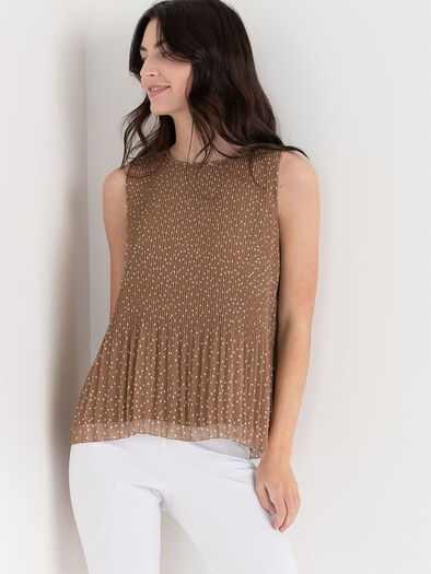 Sleeveless Release Print Blouse, Coca Mocha Dot Sleeveless Release Print Blouse, Coca Mocha Dot
