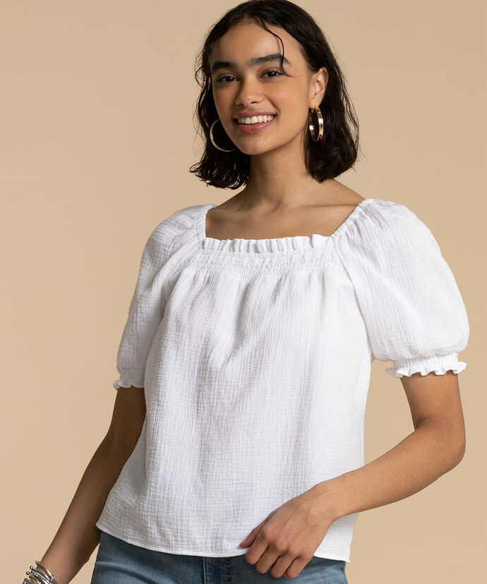 Cotton Puff-Sleeve Blouse Image 3