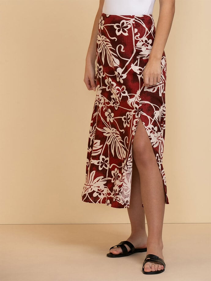 Viscose Linen Thigh Slit Midi Skirt Image 1
