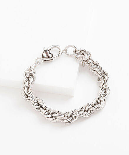 Rope Chain Heart Clasp Bracelet, Silver