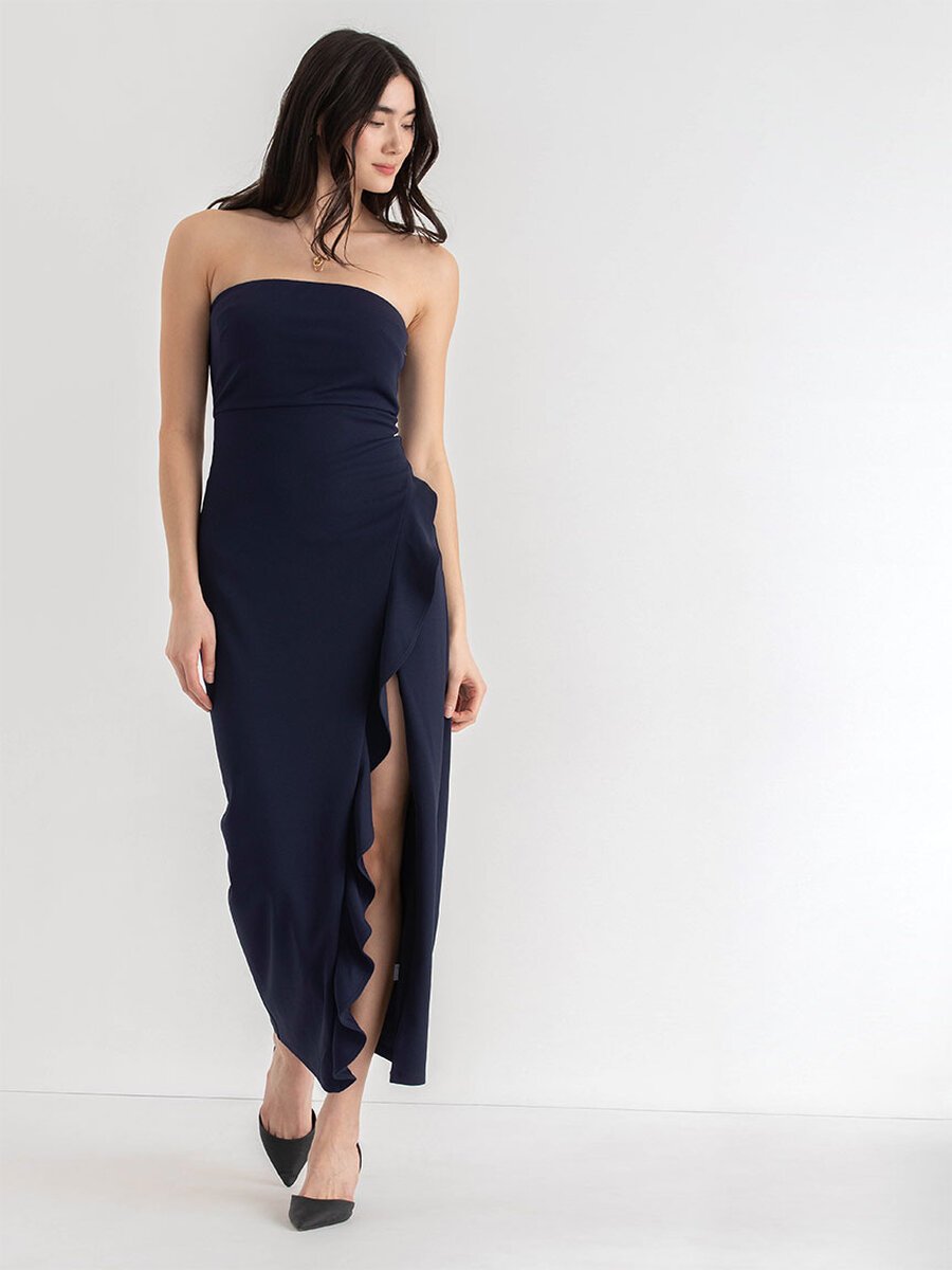 Iconic Strapless Ruffle Dress in Crepe