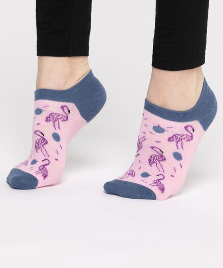 Flamingo Liner Socks, Blue/Pink