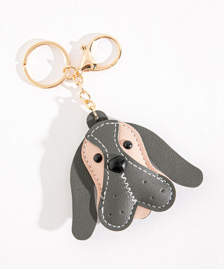 Vegan Leather Dog Keychain, Grey/Pink Dog