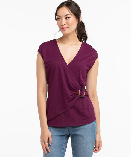 HOLD AUG 29 Buckled Faux Wrap Top, Pickled Beet