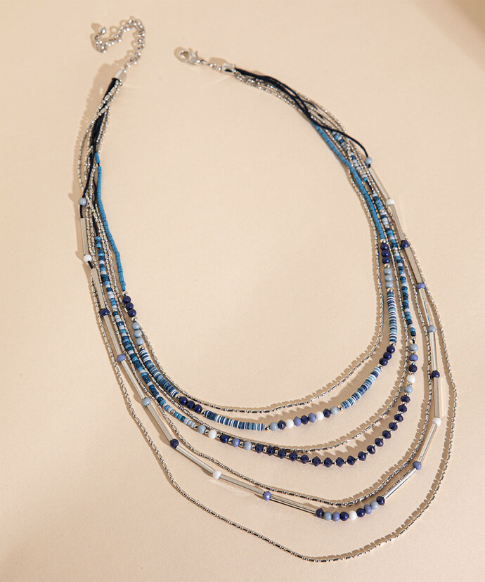 Layered Blue & Silver Beaded Necklace Image 2