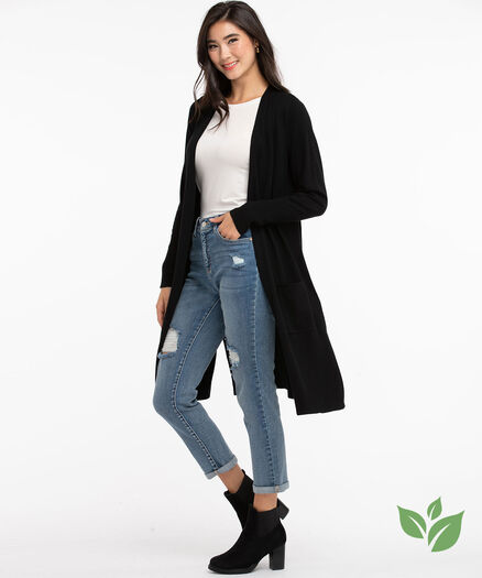 Eco-Friendly Ribbed Duster Cardigan, Black
