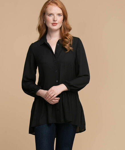 Ruffled Tunic Shirt, Black Ruffled Tunic Shirt, Black