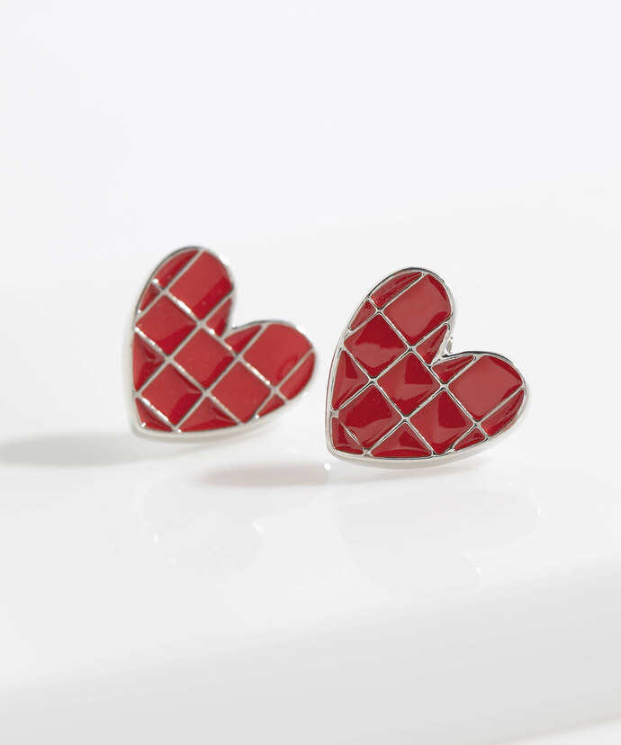 Small Red & Silver Heart Earrings Image 2