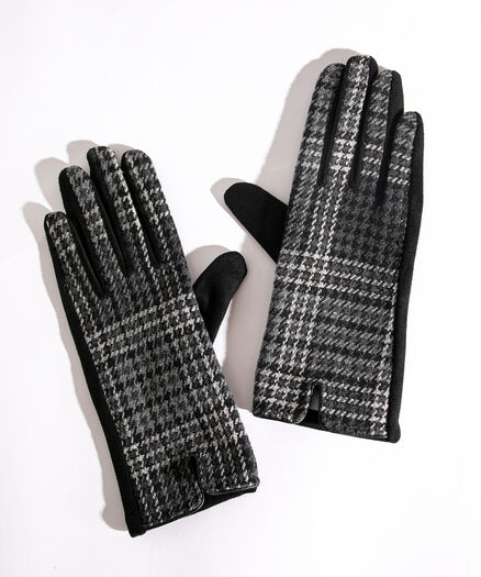 Plaid Gloves, Black/White