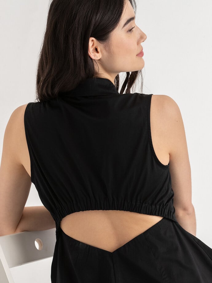 Sleeveless Midi Shirtdress with Back Cutout in Luxe Poplin Image 2