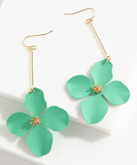 Drop Down Statement Flower Earrings, Green/Gold