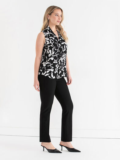 Sleeveless Tie-Neck Blouse, Black/White Bows Sleeveless Tie-Neck Blouse, Black/White Bows
