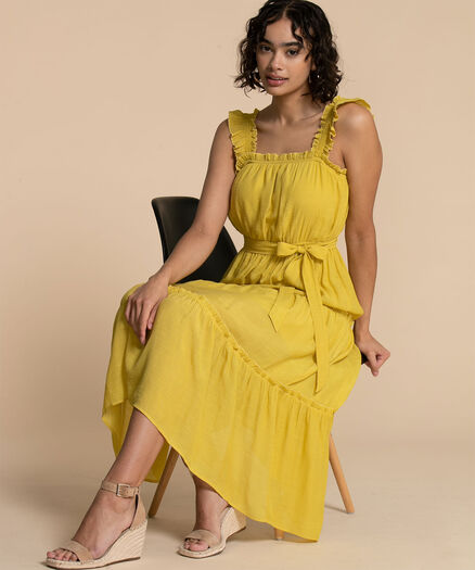 Luxology Gauze Tiered Maxi Dress, Sunshine Yellow