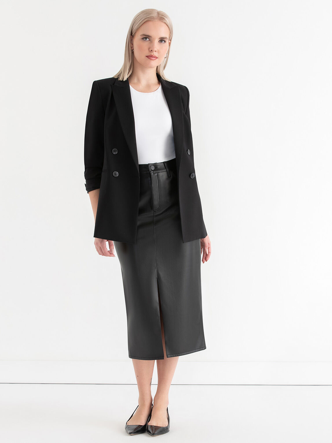 5 Pocket Midi Skirt In Faux Leather Ricki s Size 18 Black Colour
