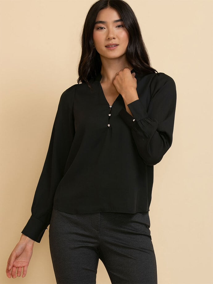 Long Sleeve V-Neck Blouse with Silver Buttons Image 5