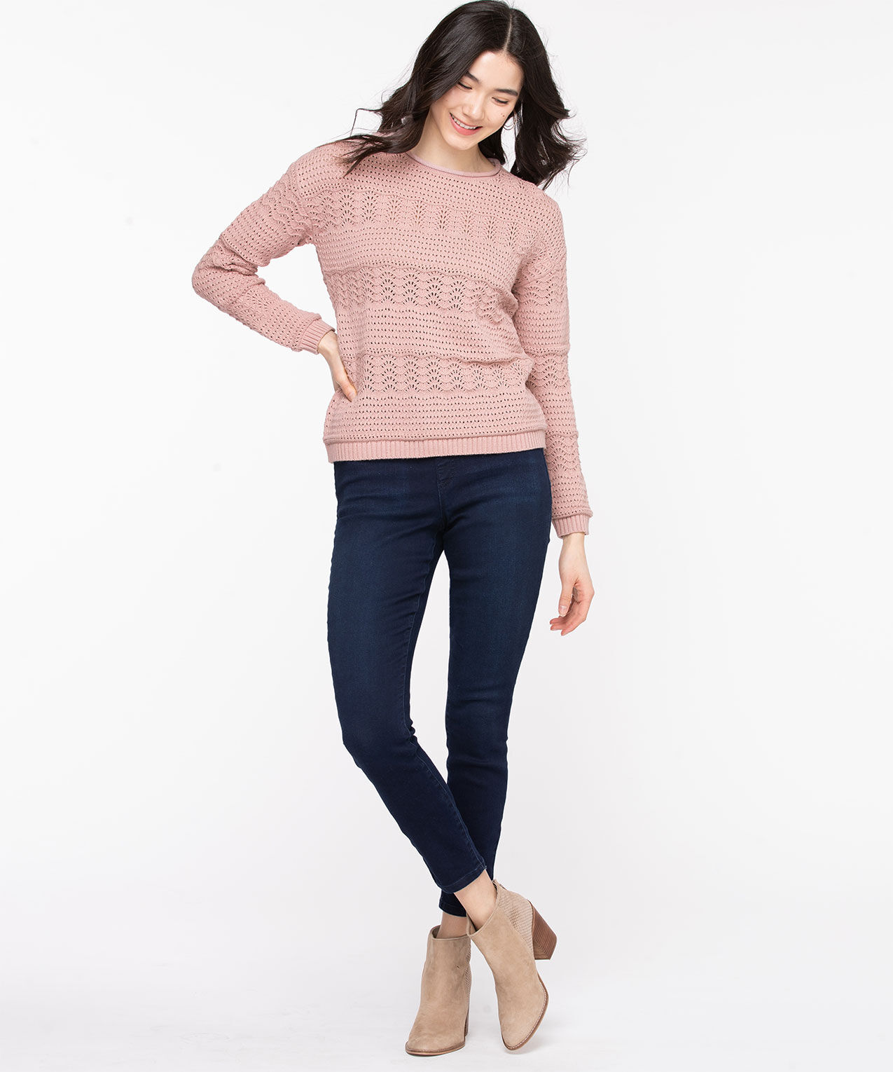 Cotton Pointelle Pullover Sweater Rickis