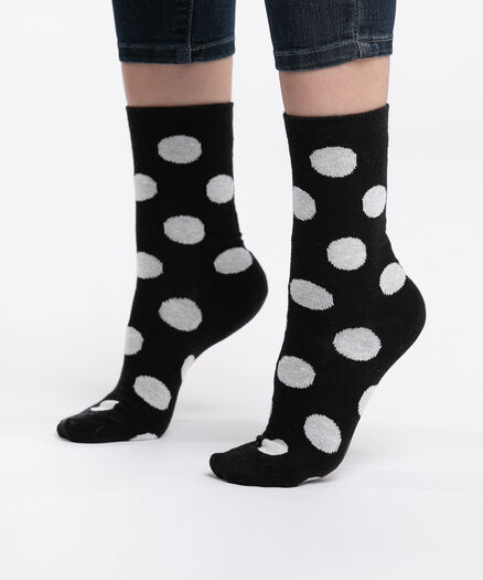 Polka Dot Crew Socks, Black/Grey