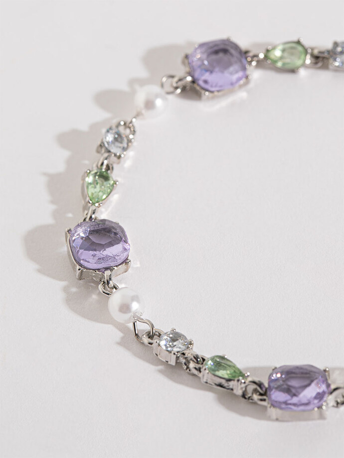 Dainty Pearl and Coloured Gem Bracelet Image 2
