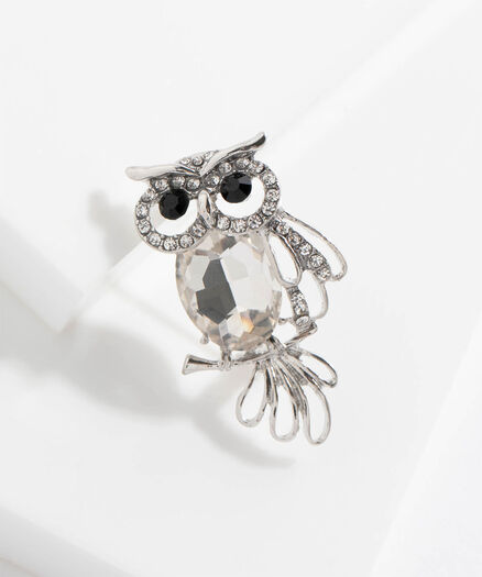 Silver Gemmed Owl Brooch, Silver Silver Gemmed Owl Brooch, Silver