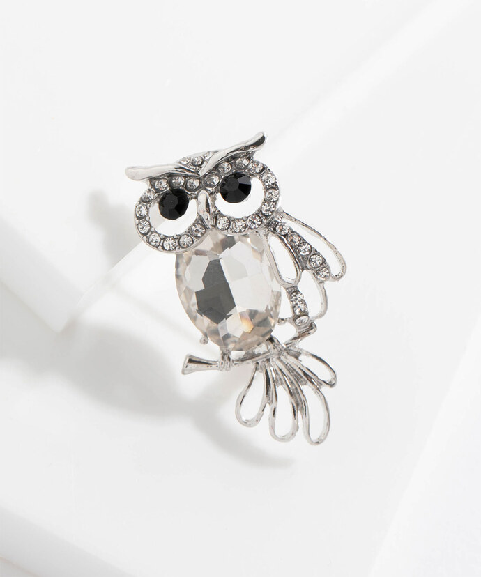 Silver Gemmed Owl Brooch Image 1