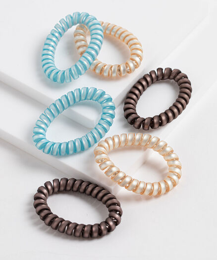 Translucent Spiral Elastic 6-Pack, Turquoise/Rose/Charcoal