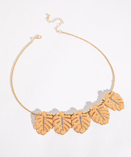 Rhinestone Leaf Necklace, Coral