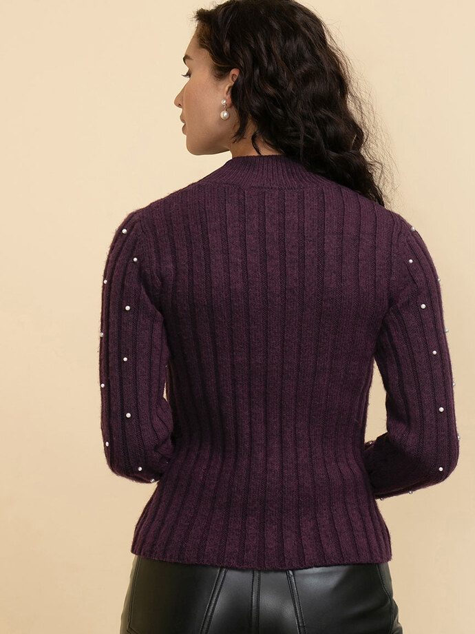Wool-Blend Mock Neck Pearl Sweater Image 6