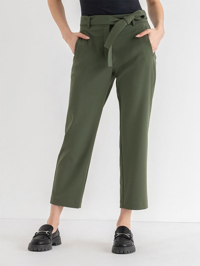 Belted Straight Crop Pant in Scuba Crepe Image 6