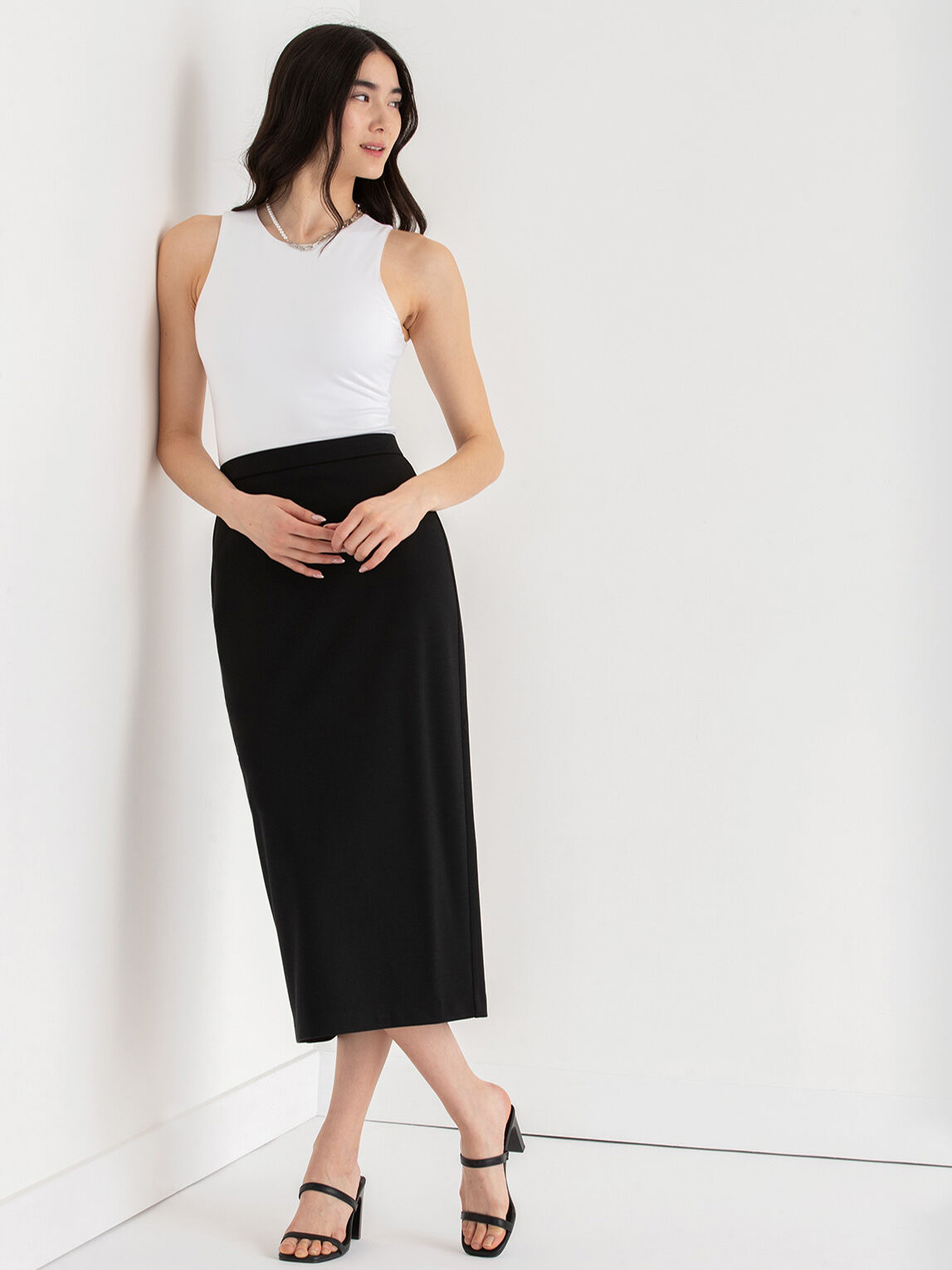 Black overall skirt midi cheap