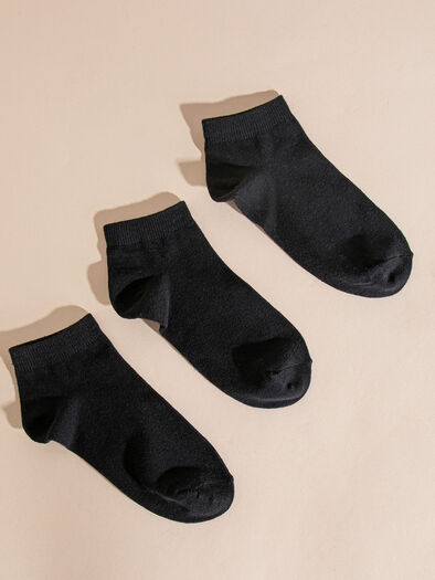 3-Pack Basic Ankle Socks, Black