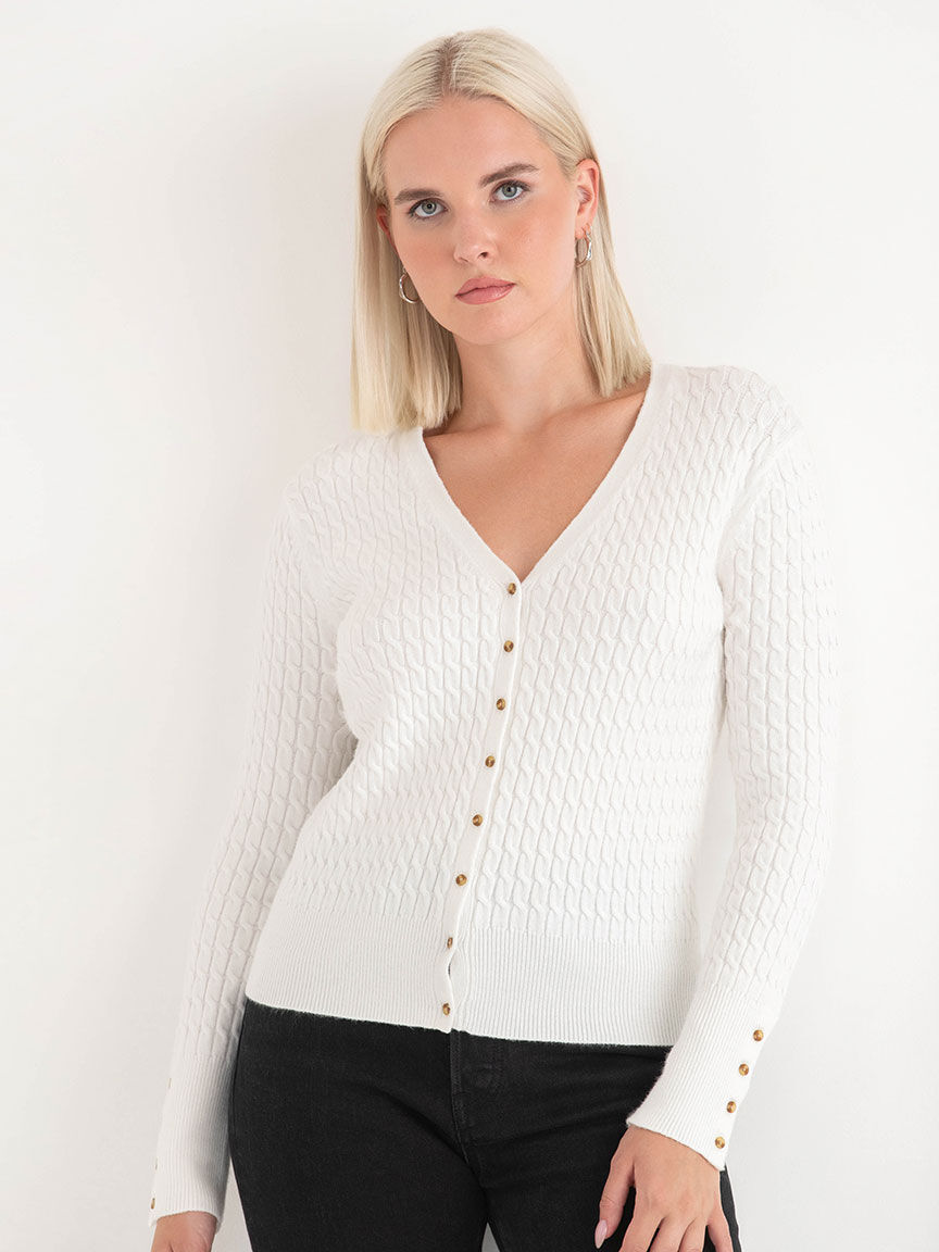 V-Neck Cable Knit Cardigan | Rickis