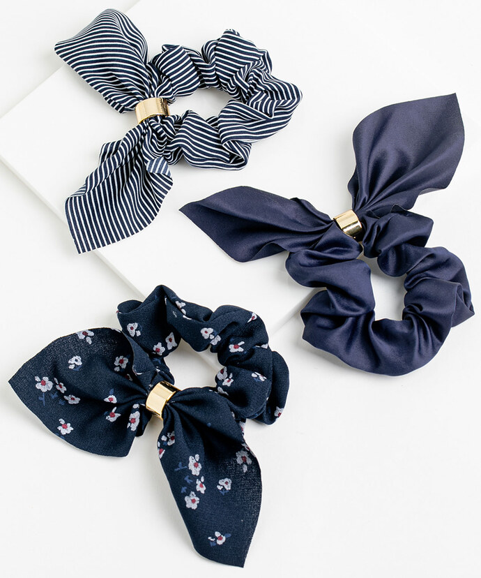Navy Bow Scrunchie 3-Pack Image 1