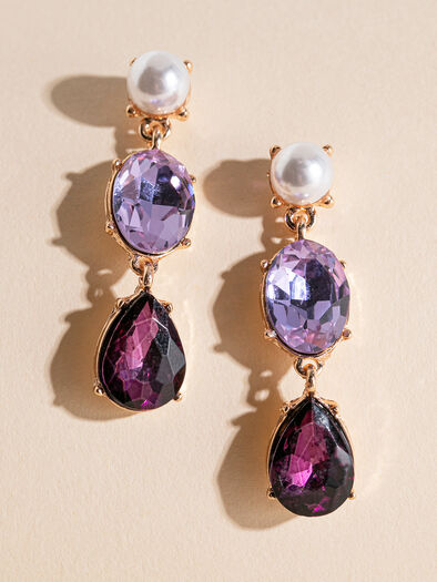 Pearl Drop Earrings with Colour Crystals, Gold
