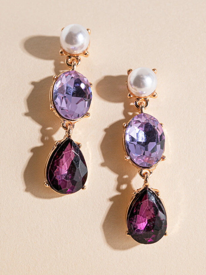 Pearl Drop Earrings with Colour Crystals Image 1