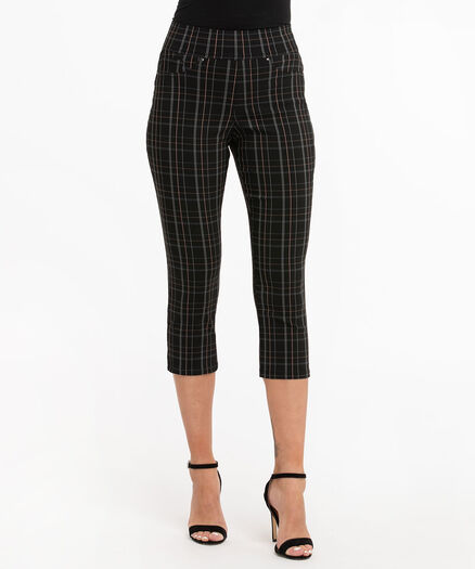 Microtwill Pull-On Capri, Black Plaid Microtwill Pull-On Capri, Black Plaid