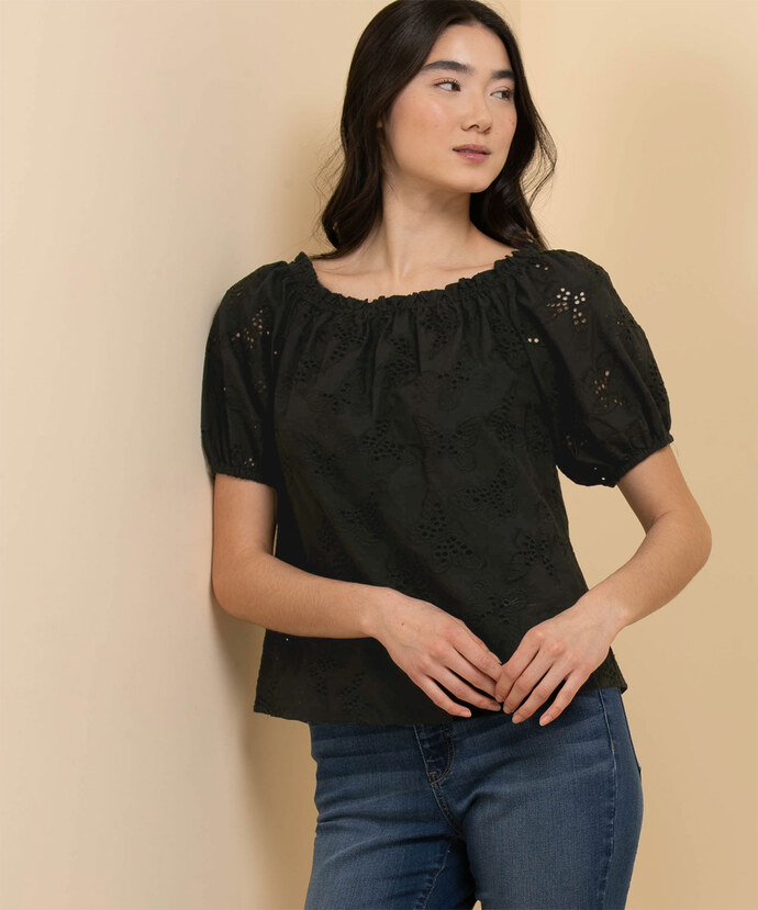 On/Off Shoulder Blouse with Puffed Sleeves Image 2