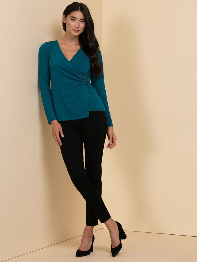 Long Sleeve Wrap Top with Ring Buckle Image 2