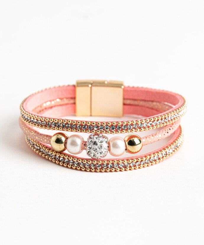 Pink Beaded Snap Bracelet Image 1