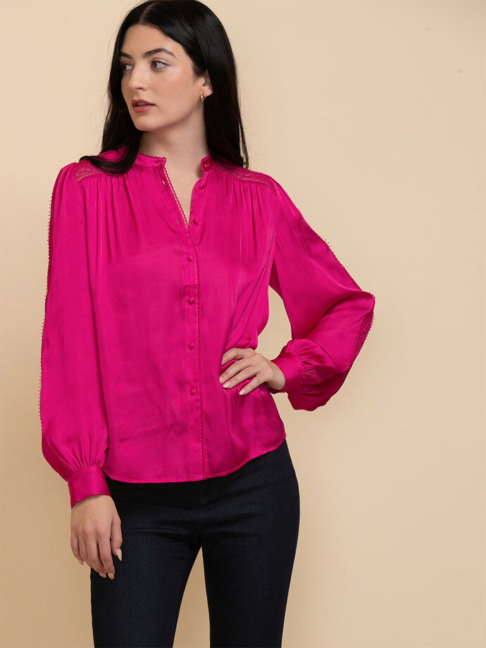 Satin Blouse with Sleeve Applique Image 1